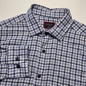 Untuckit Mens Shirt Button Up Long Sleeve Casual Blue Gingham Cotton Size S